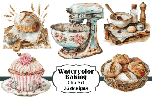 Download 33 Watercolor Baking Clip Art Images - Premium Bundle