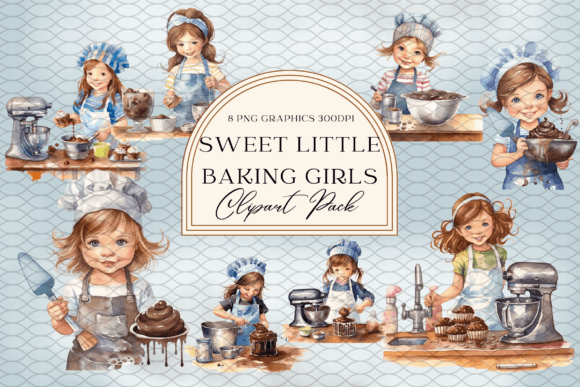 Download Watercolor Sweet Little Baking Girls - Premium Resources