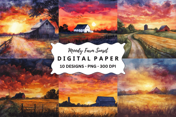 Download Watercolor Moody Farm Sunset Background - Sunset background Collection