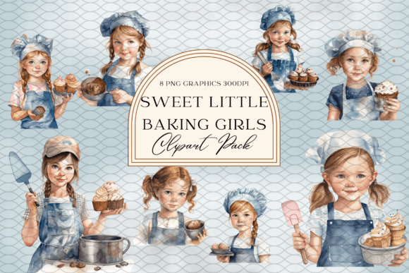 Download Watercolor Sweet Little Baking Girls - Premium Resources