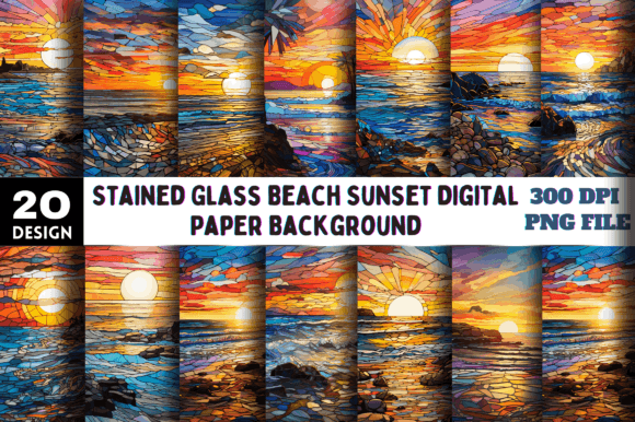 Download Stained Glass Beach Sunset Background - Sunset background Collection